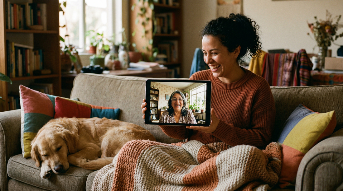 Mother and daughter connecting over video call